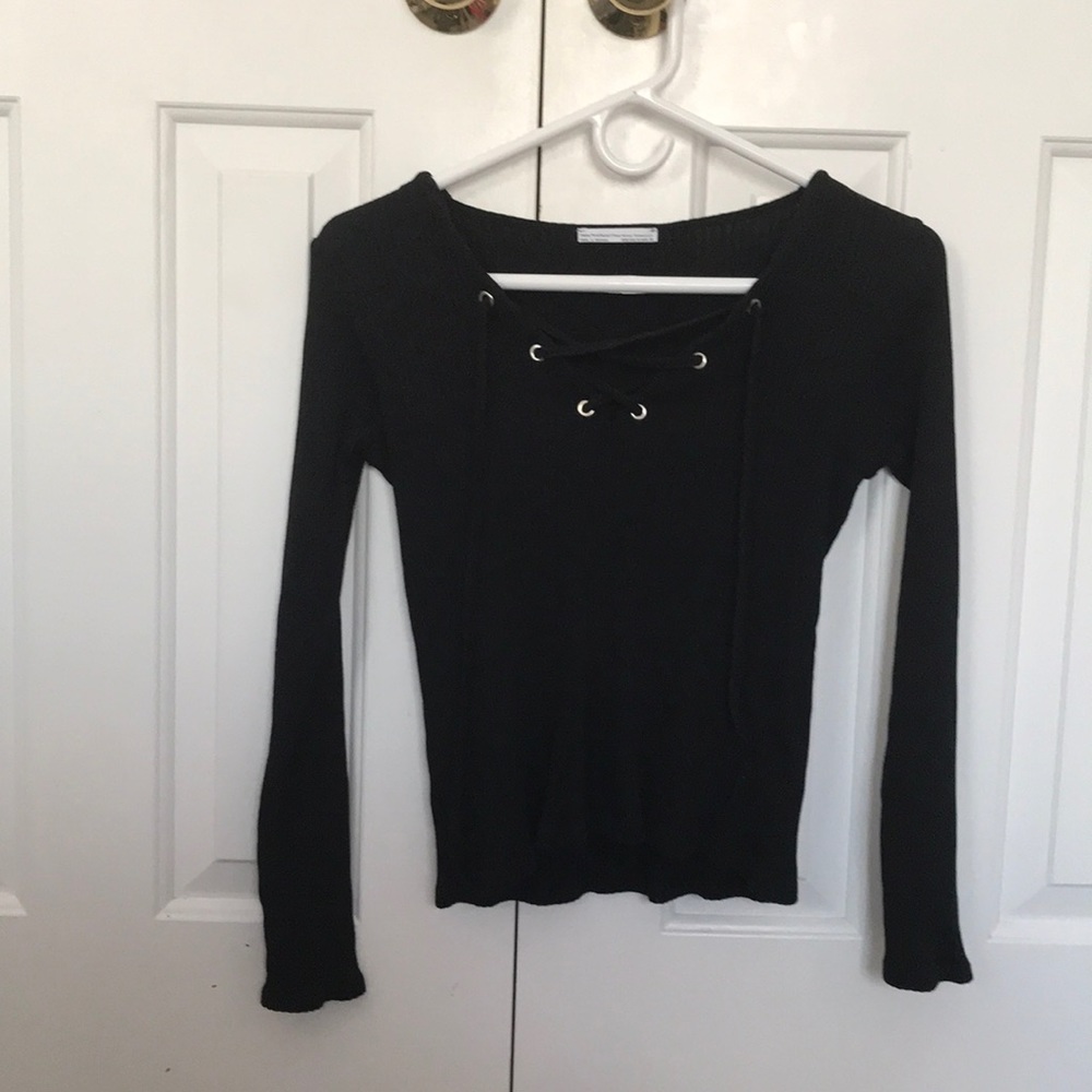 Black lace up long sleeve shirt